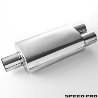 SpeedPro Schalldämpfer zweiflutig oval 130mm x 200mm Länge= 350mm (1x102mm auf 2x76mm)